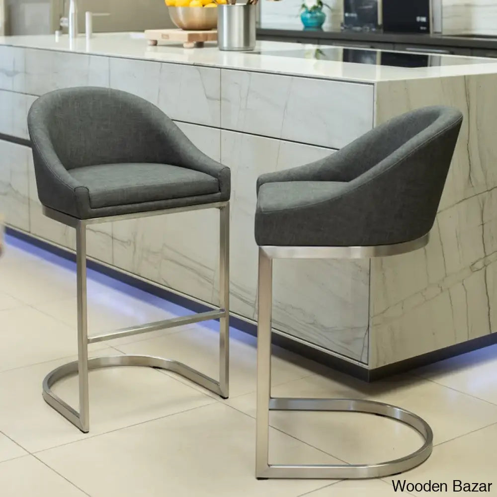 Otusa Swivel 26’’ Counter Height Brushed Stainless Steel And Bar Stool