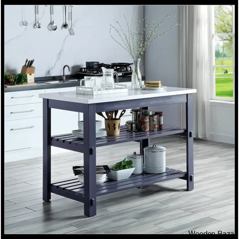 Pacquet Marble Top Kitchen Island Trolley Cart Cabinet Kitchen Island With Storage