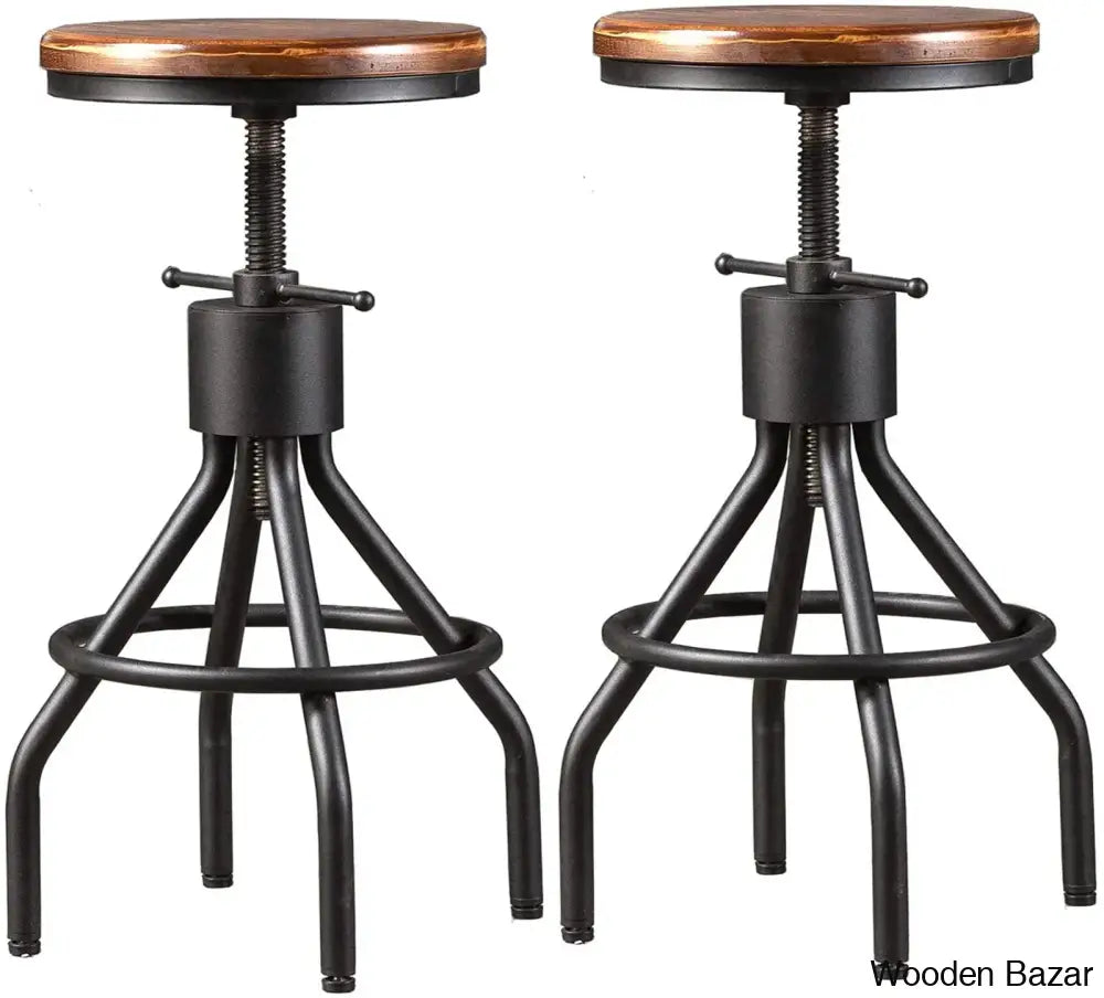 Palmy Swivel Counter And Bar Stool With Metal Frame (Set Of 2) Brown Seat/Black