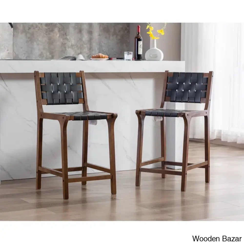 Pangitas Swivel Solid Wood Counter And Bar Stool (Set Of 2) Black/Walnut Frame / Bar (28.5” Seat