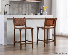 Pangitas Swivel Solid Wood Counter And Bar Stool (Set Of 2) Brown/Walnut Frame / Bar (28.5” Seat