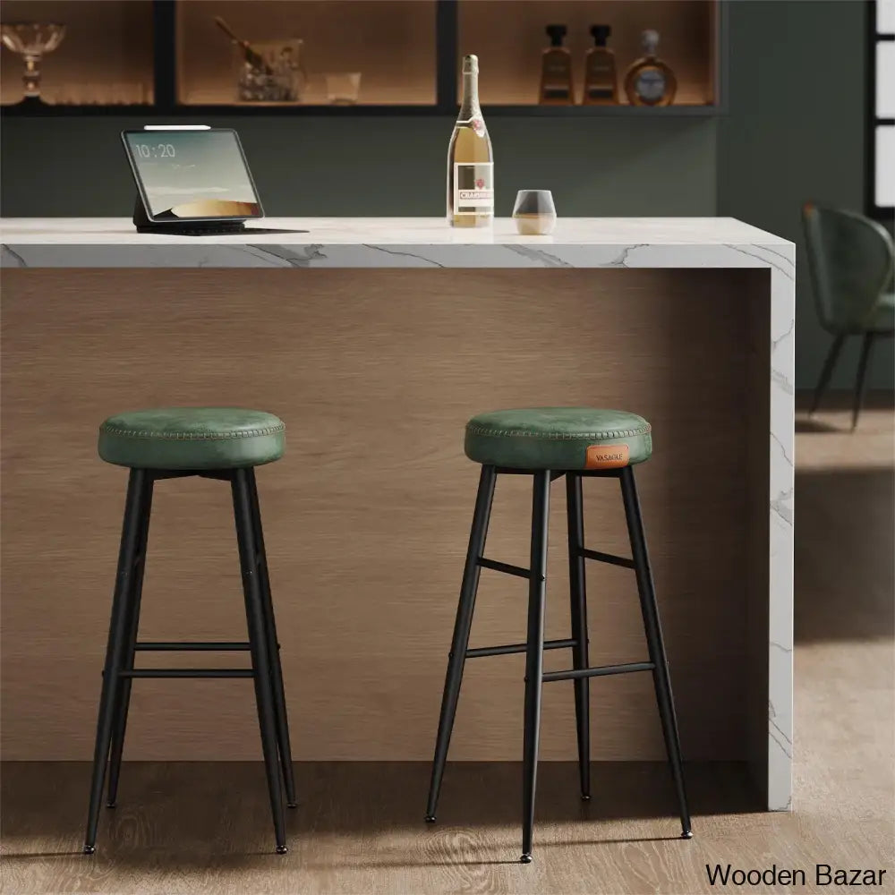 Parmleys Swivel Faux Leather Counter And Bar Stool (Set Of 2) Green Leather/Black Frame / Bar