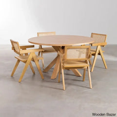 Patsy Modern Wooden Dining Table Set With Four Armrest Chairs