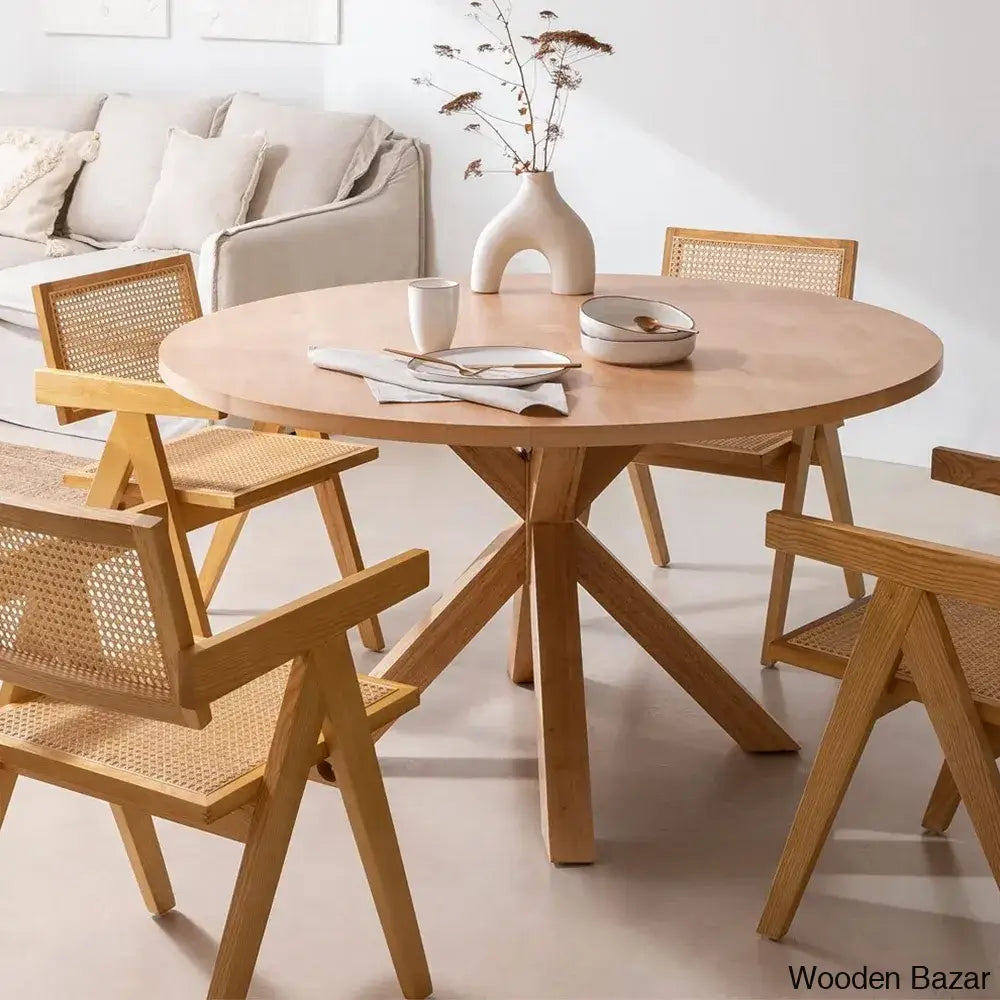 Patsy Modern Wooden Dining Table Set With Four Armrest Chairs