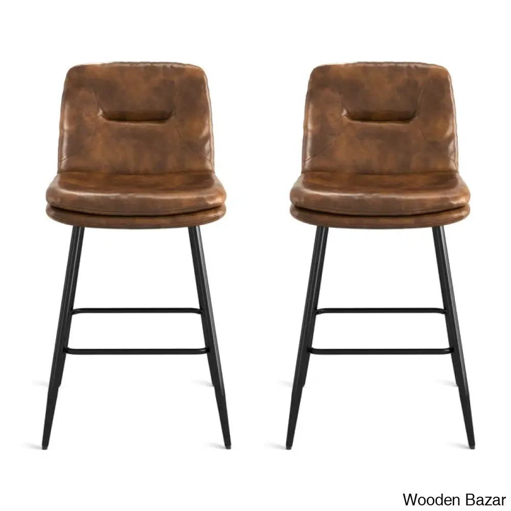 Pelayoz Swivel Upholstered Leather Bar & Counter Stool (Set Of 2)