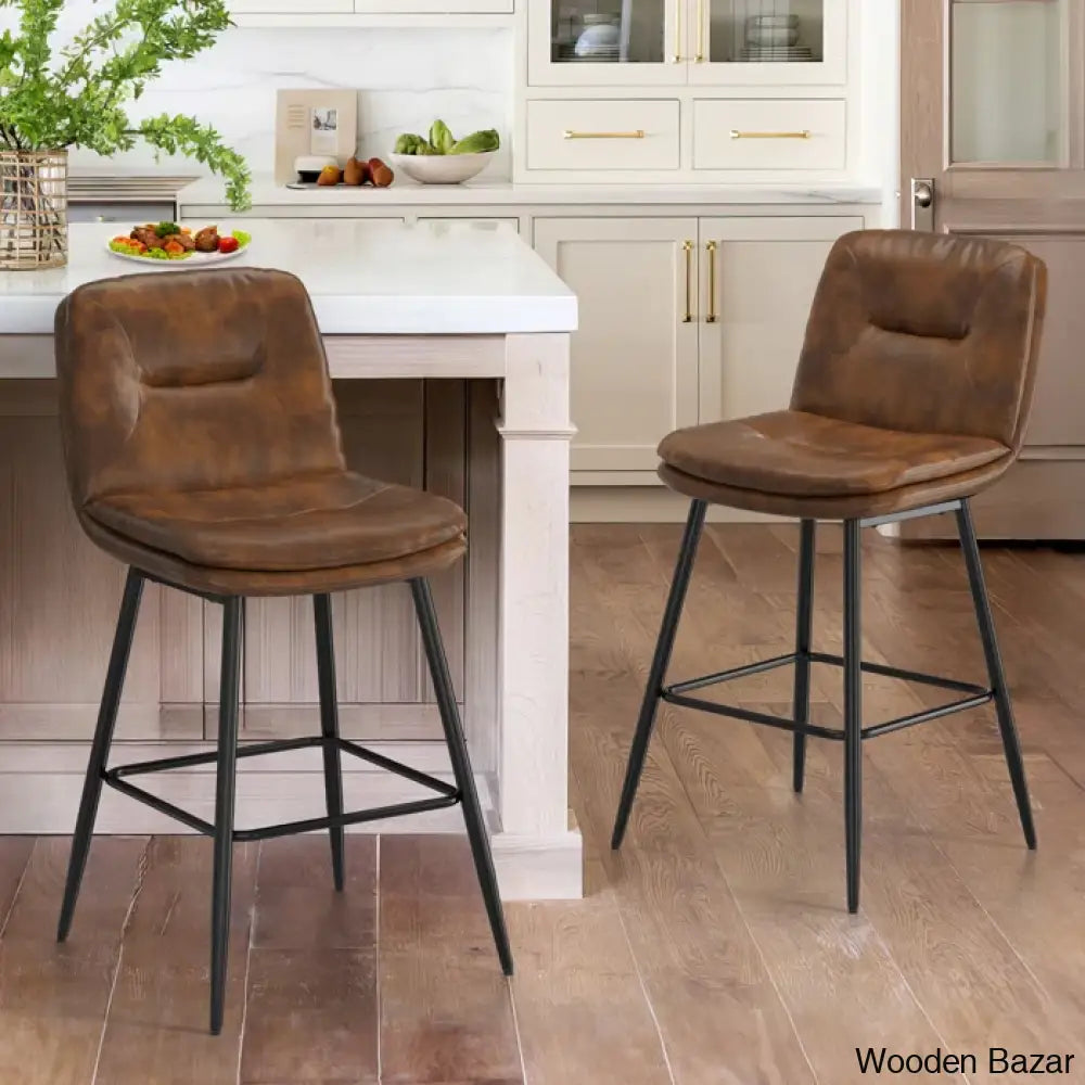 Pelayoz Swivel Upholstered Leather Bar & Counter Stool (Set Of 2)