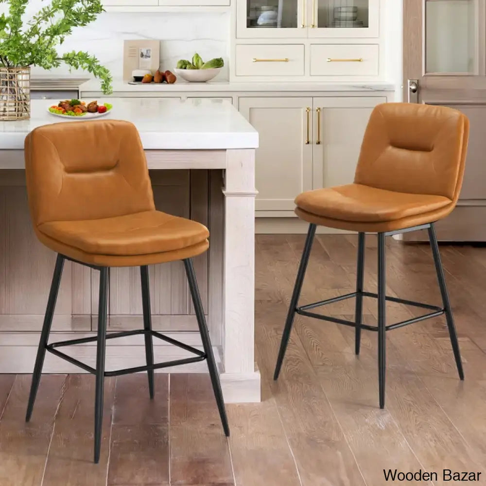 Pelayoz Swivel Upholstered Leather Bar & Counter Stool (Set Of 2)