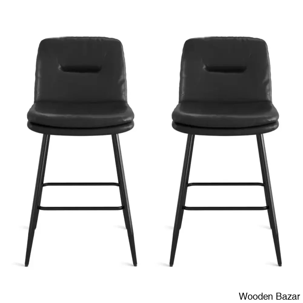 Pelayoz Swivel Upholstered Leather Bar & Counter Stool (Set Of 2) Black / (30” Seat Height)