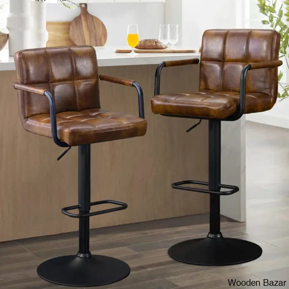 Penacooku Swivel Adjustable Height Bar Stool (Set Of 2) - Wooden Bazar