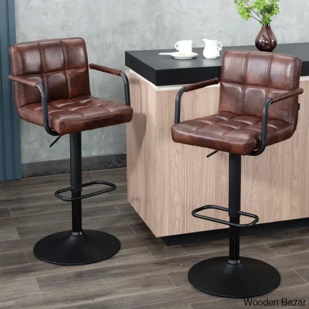 Penacooku Swivel Adjustable Height Bar Stool (Set Of 2) - Wooden Bazar