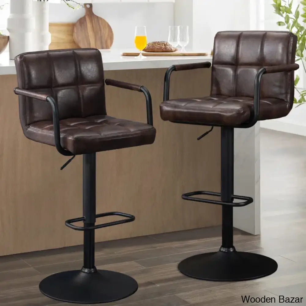 Penacooku Swivel Adjustable Height Bar Stool (Set Of 2) - Wooden Bazar