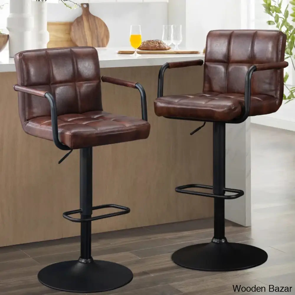 Penacooku Swivel Adjustable Height Bar Stool (Set Of 2) - Wooden Bazar