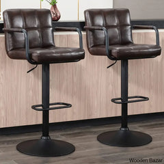 Penacooku Swivel Adjustable Height Bar Stool (Set Of 2) - Wooden Bazar