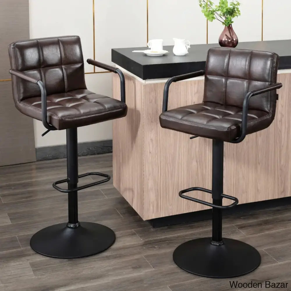 Penacooku Swivel Adjustable Height Bar Stool (Set Of 2) - Wooden Bazar