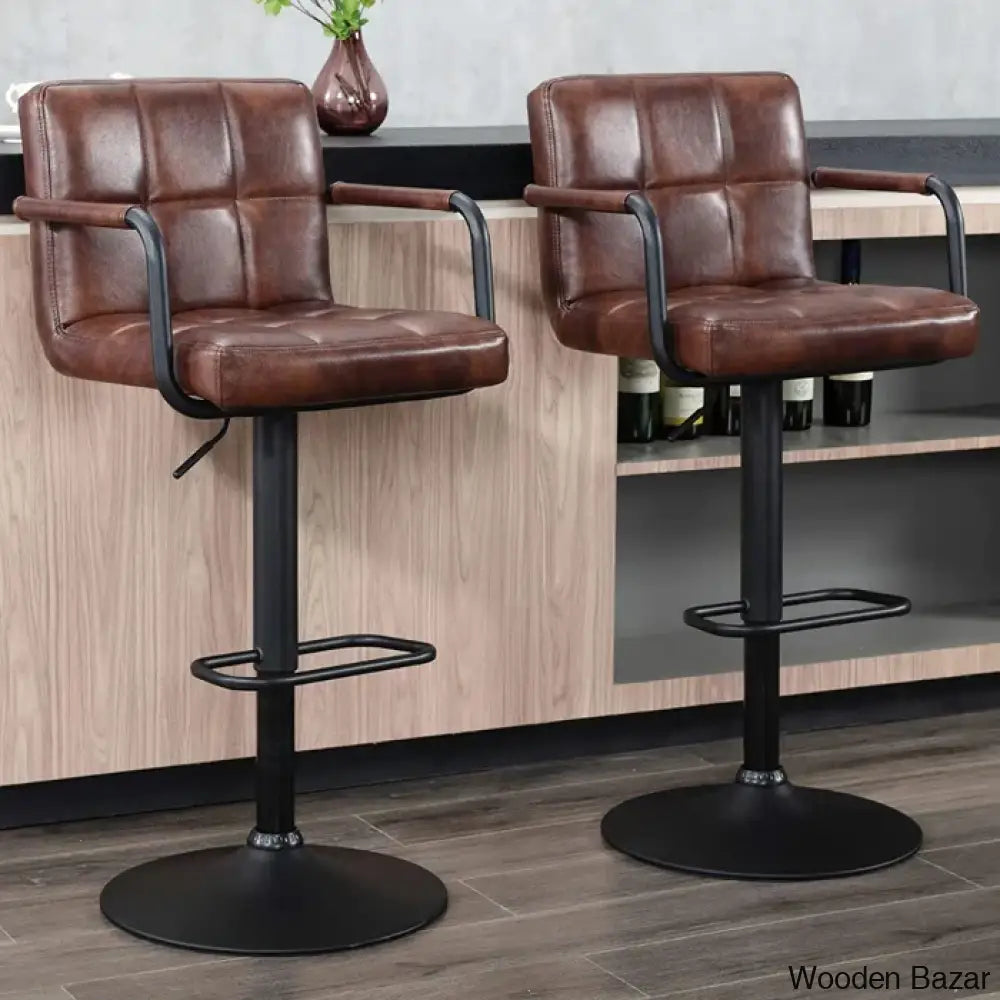 Penacooku Swivel Adjustable Height Bar Stool (Set Of 2) - Wooden Bazar Dark Brown