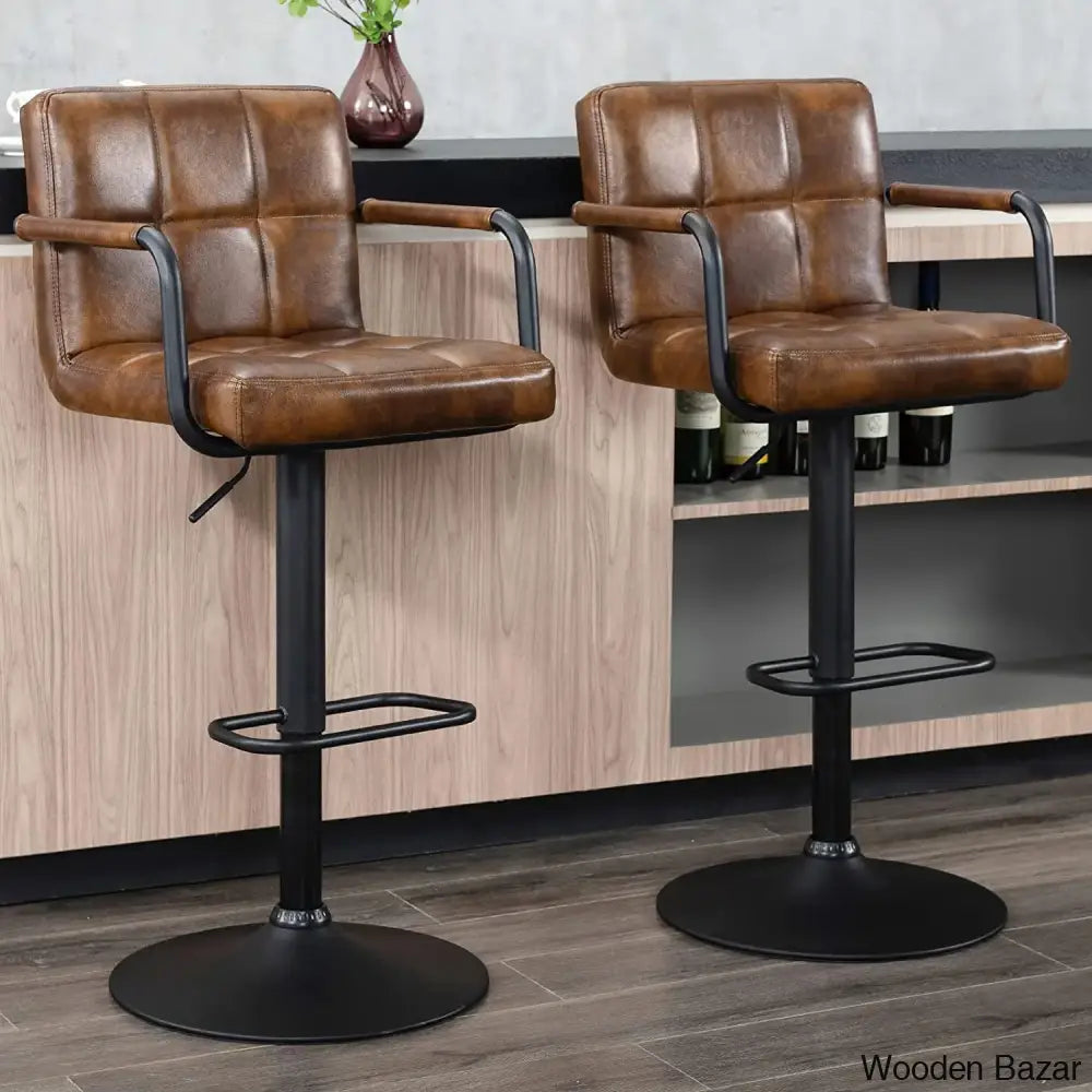 Penacooku Swivel Adjustable Height Bar Stool (Set Of 2) - Wooden Bazar Light Brown