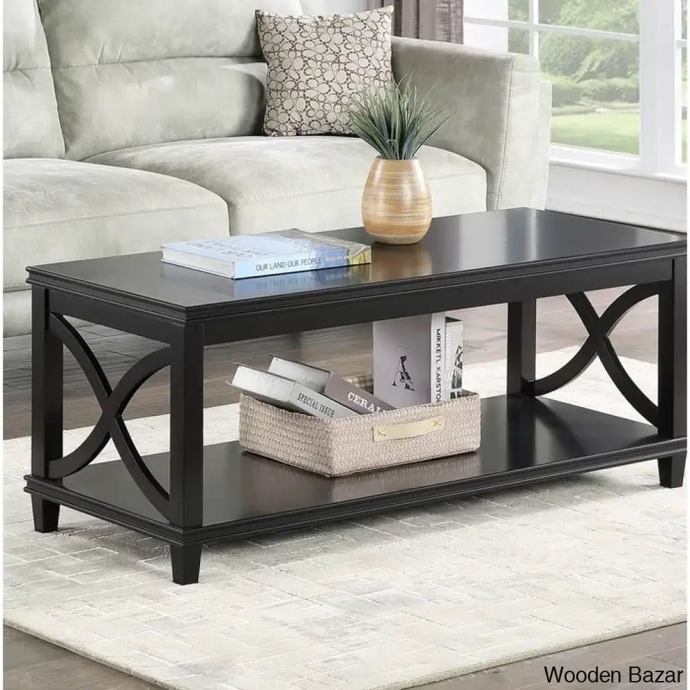 Pettergrowl 47’’ Coffee And Center Table With Storage Solid Wood Frame Black