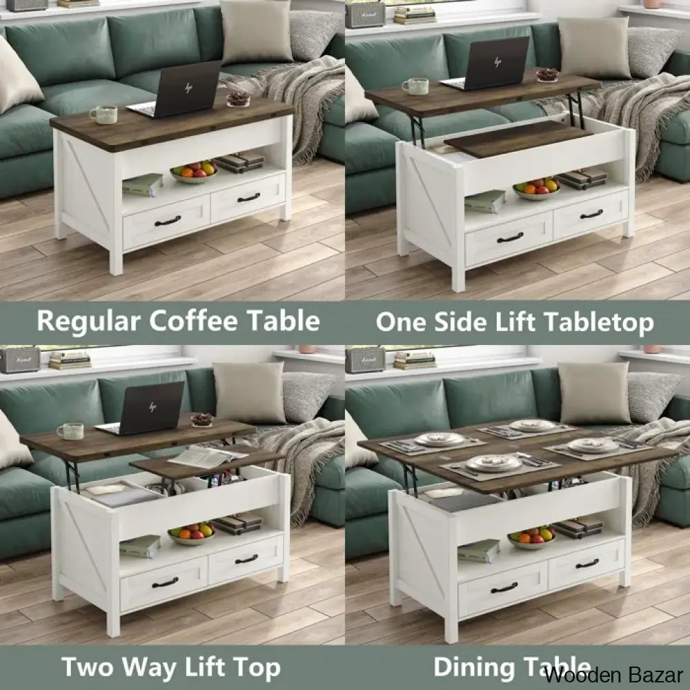 Phelagen Lift Top Coffee And Center Table With Storage 4-In-1 Design For Living Room