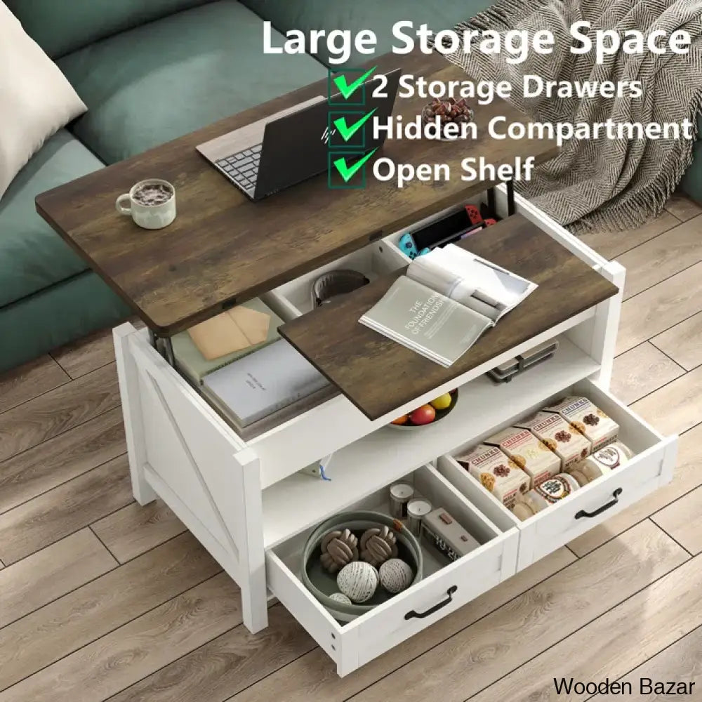 Phelagen Lift Top Coffee And Center Table With Storage 4-In-1 Design For Living Room