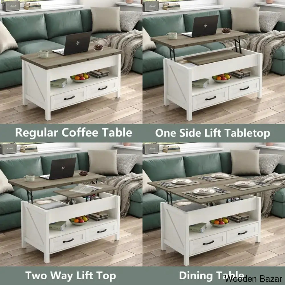 Phelagen Lift Top Coffee And Center Table With Storage 4-In-1 Design For Living Room