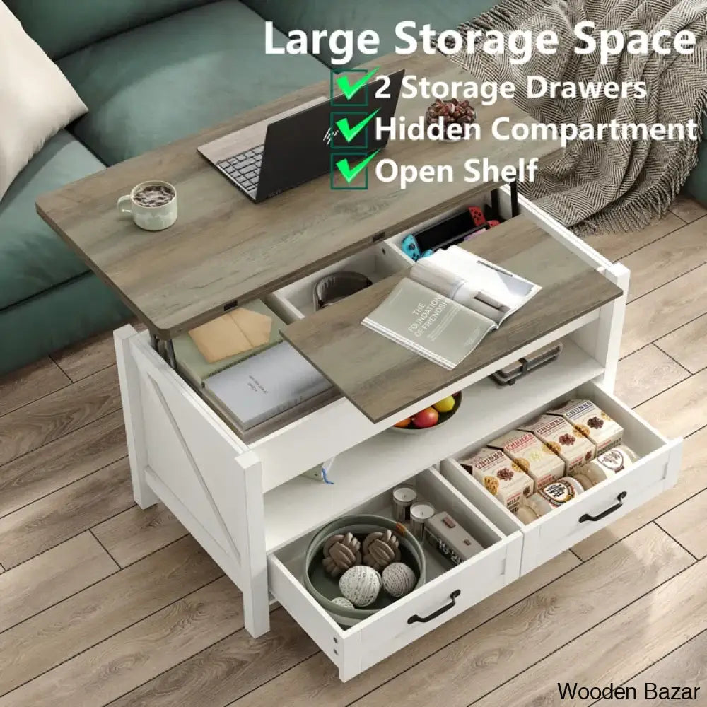 Phelagen Lift Top Coffee And Center Table With Storage 4-In-1 Design For Living Room