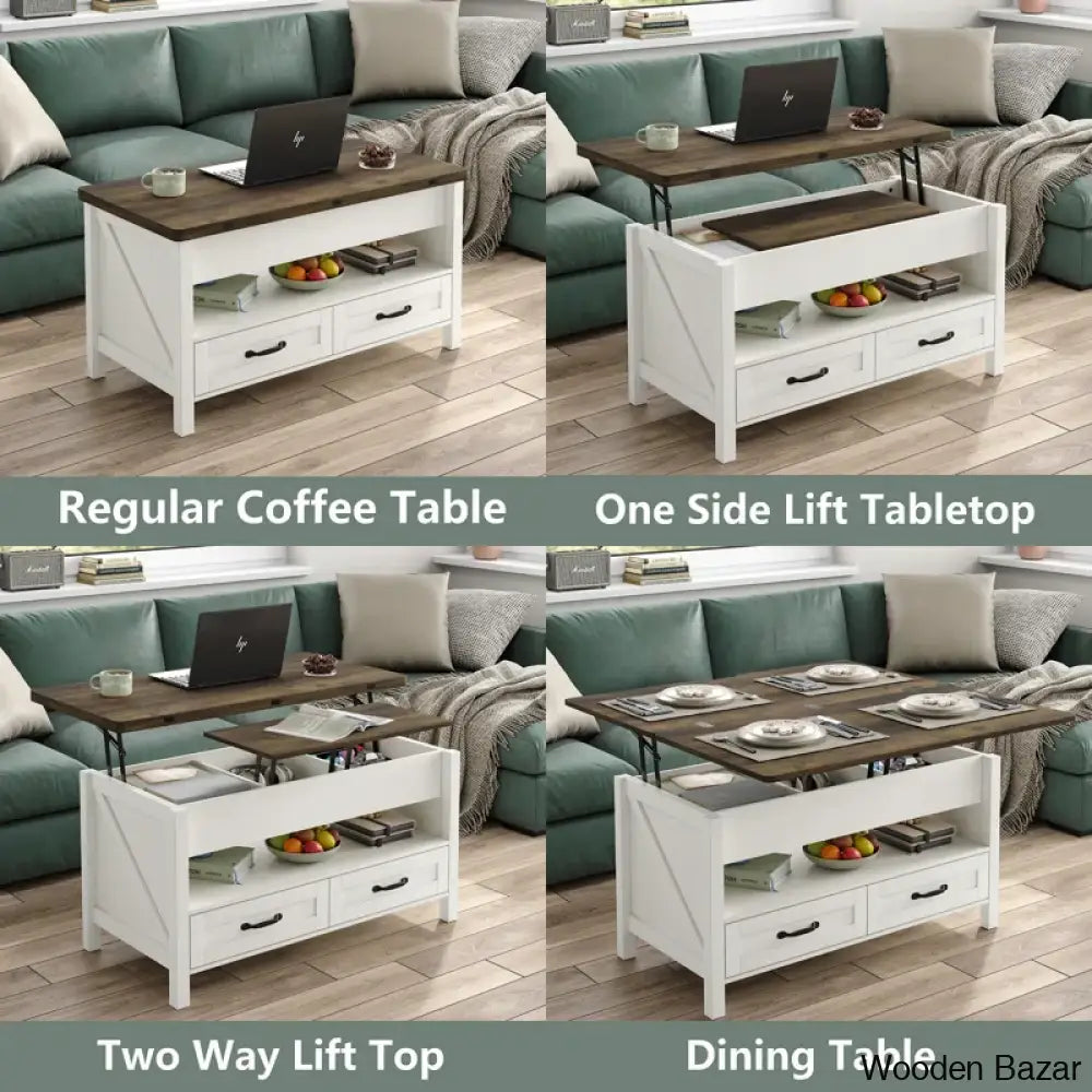 Phelgeny Lift Top Coffee And Center Table With Storage 4-In-1 Design For Living Room