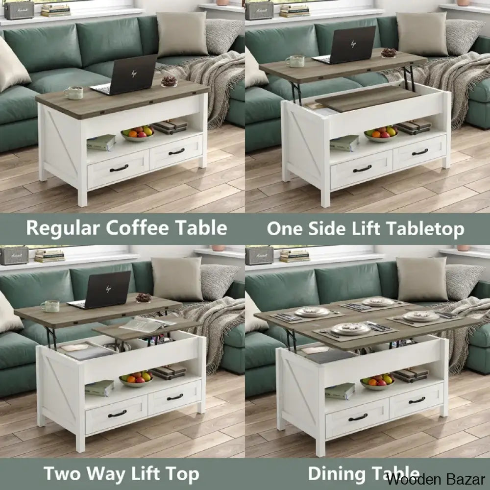 Phelgeny Lift Top Coffee And Center Table With Storage 4-In-1 Design For Living Room