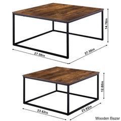 Pikka Coffee And Center Tables 2 Piece Set Square Nesting Table For Living Room Rustic Brown Black