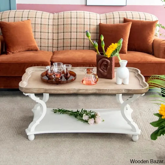 Plaisance Rustic Farmhouse Cottage Core Coffee Table Natural Tray Top