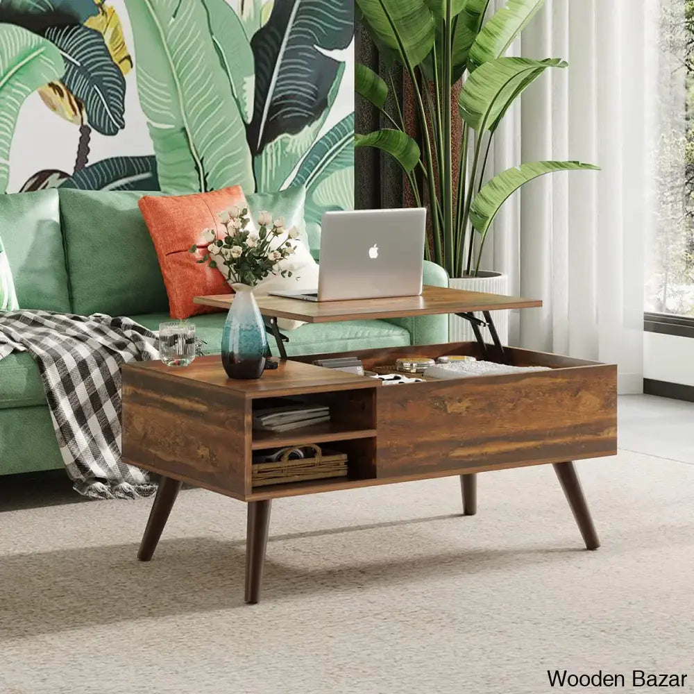 Poe Lift Top Coffee Table With Storage And Center Table Oak