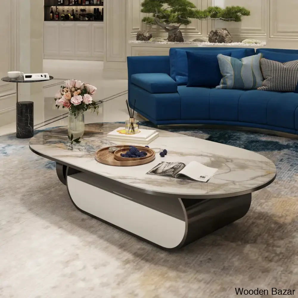 Poet Oval Original Marble Coffee Table With Storage Drawer And Center Table