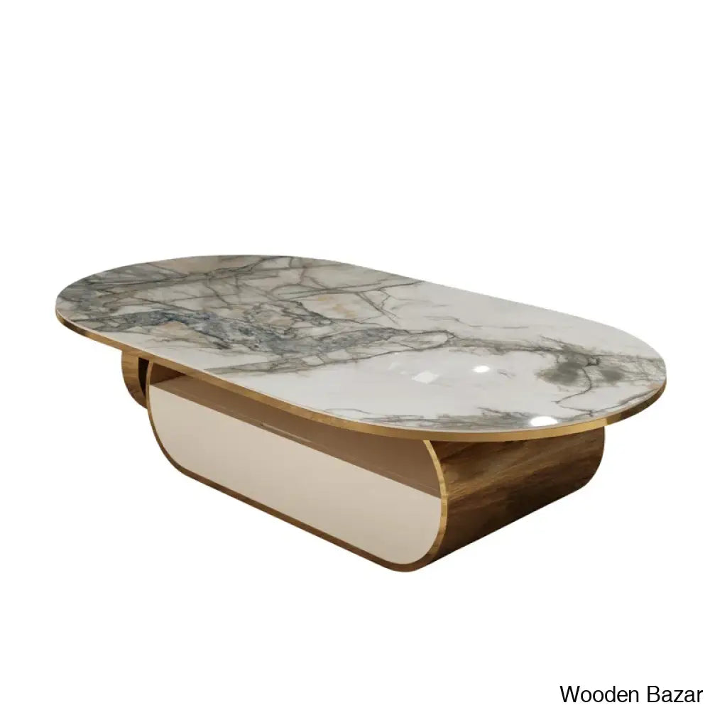 Poet Oval Original Marble Coffee Table With Storage Drawer And Center Table