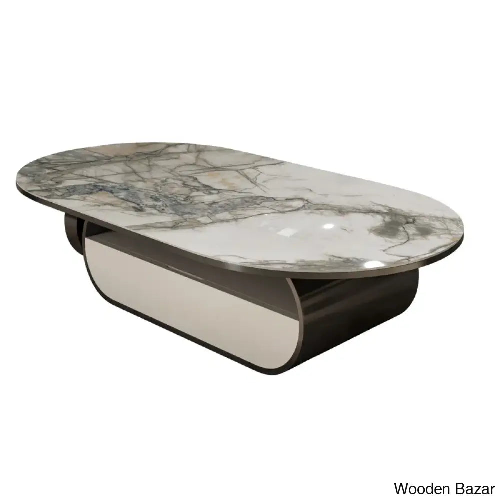 Poet Oval Original Marble Coffee Table With Storage Drawer And Center Table