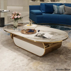 Poet Oval Original Marble Coffee Table With Storage Drawer And Center Table