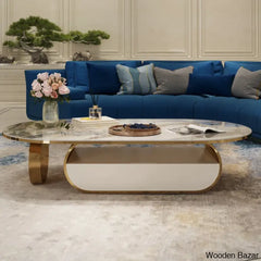 Poet Oval Original Marble Coffee Table With Storage Drawer And Center Table