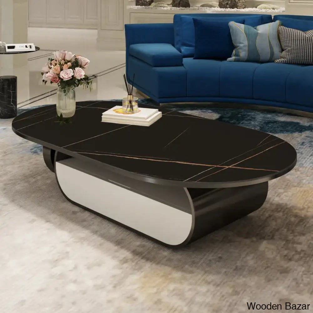 Poet Oval Original Marble Coffee Table With Storage Drawer And Center Table Black/Black