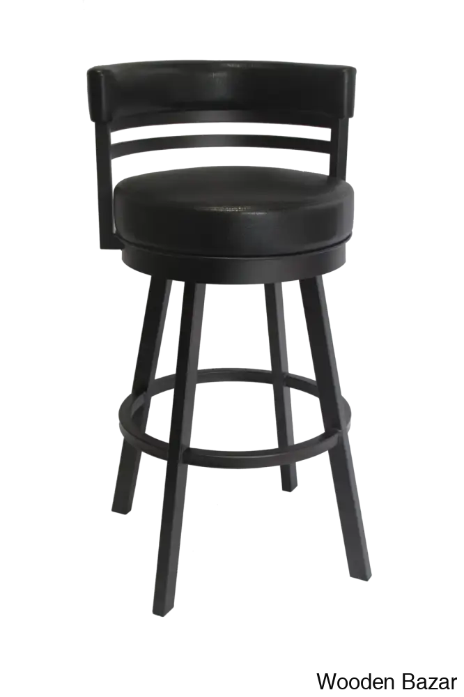 Pollmano Swivel Upholstered Counter And Bar Stool With Metal Frame Black / Dark Brown (26’’