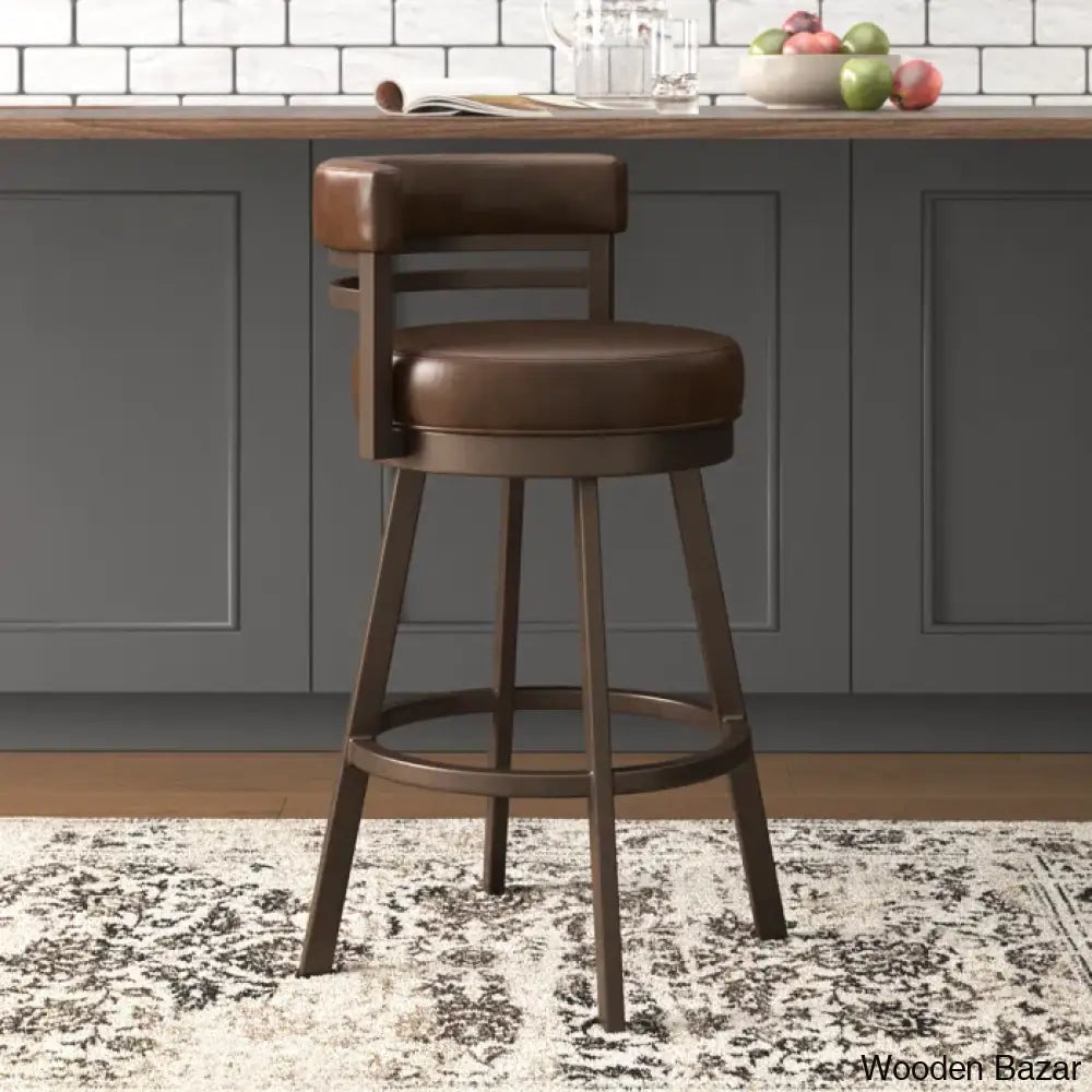 Pollmano Swivel Upholstered Counter And Bar Stool With Metal Frame Sun Bronze / Dark Brown