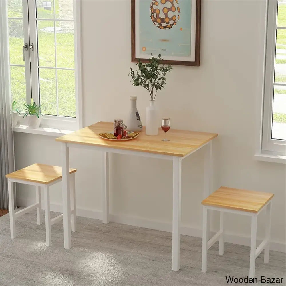 Porren New 2 Seater Dining Table Set - Wooden Bazar