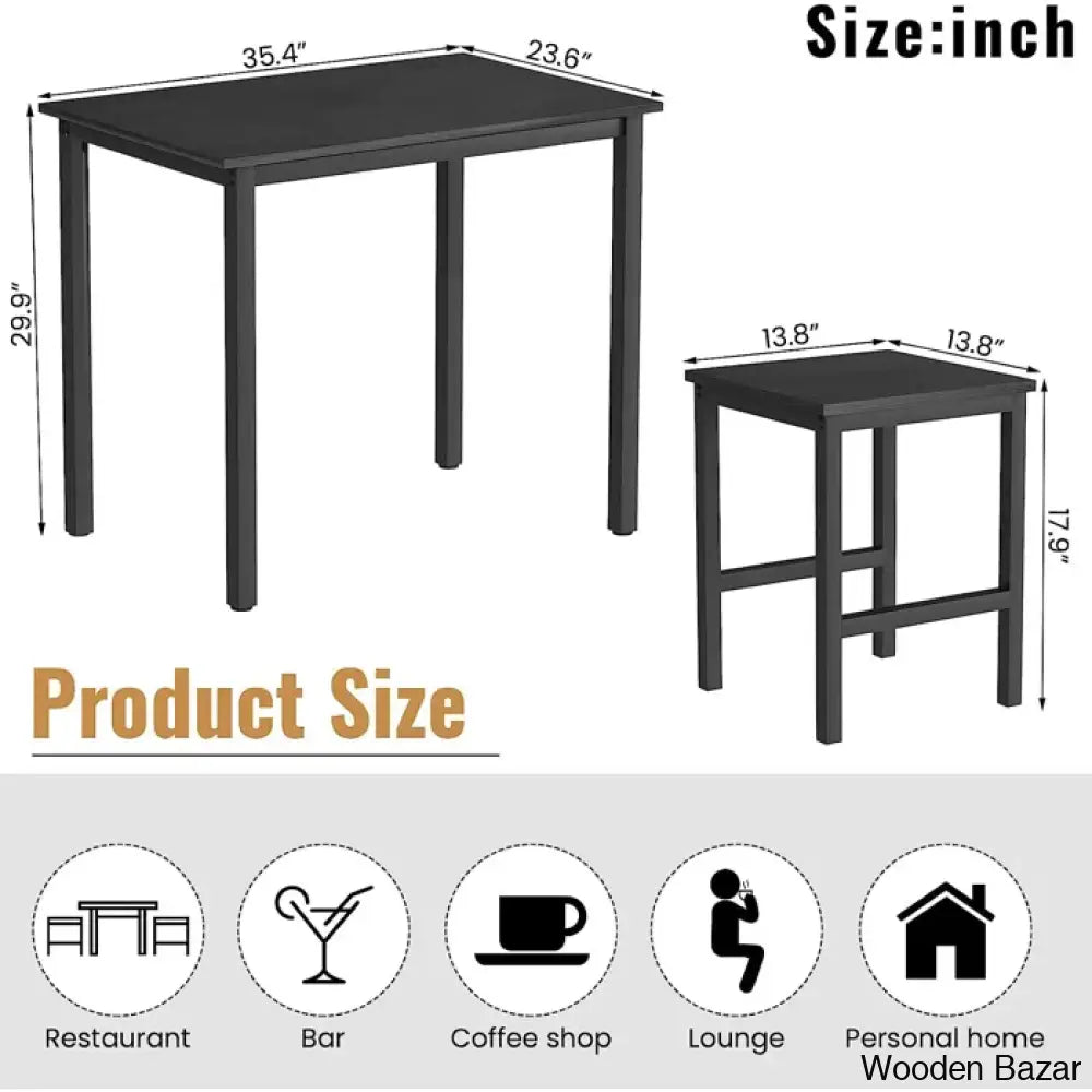 Porren New 2 Seater Dining Table Set - Wooden Bazar