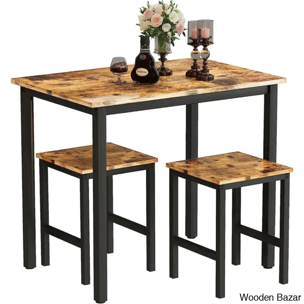 Porren New 2 Seater Dining Table Set - Wooden Bazar