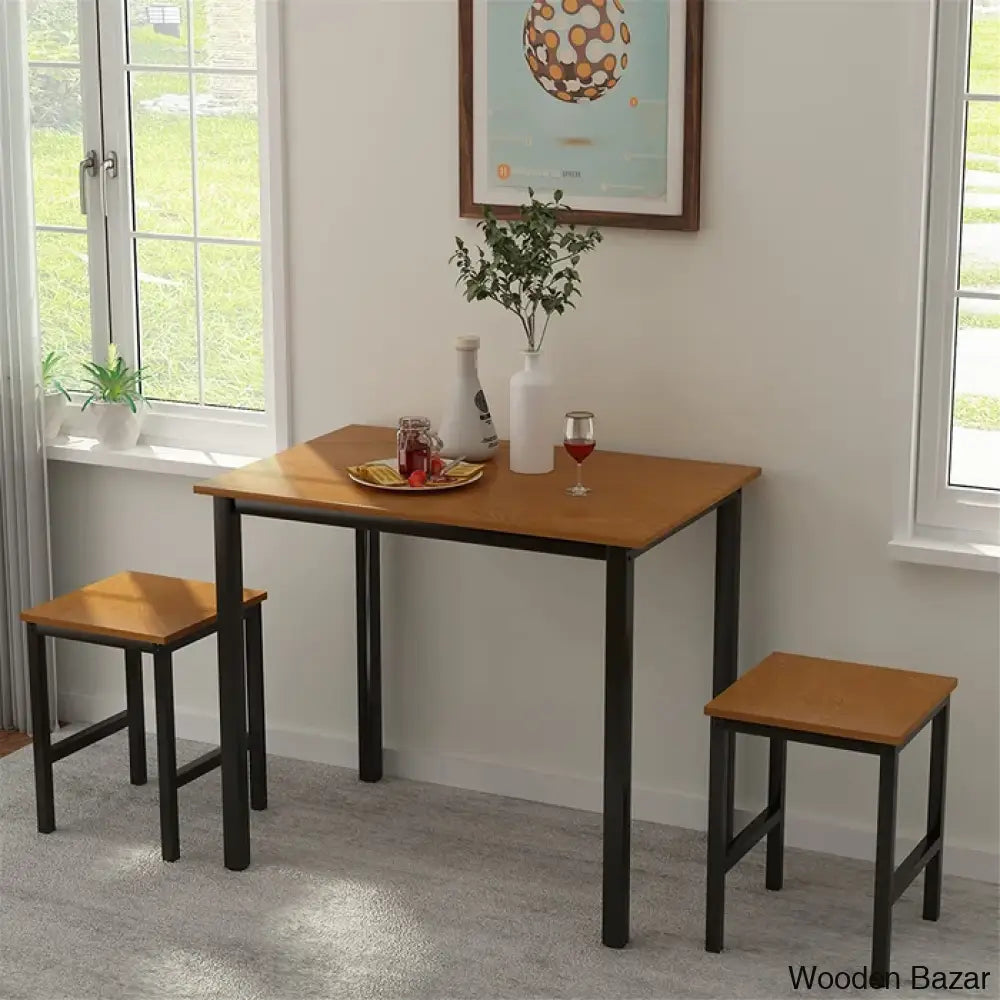 Porren New 2 Seater Dining Table Set - Wooden Bazar