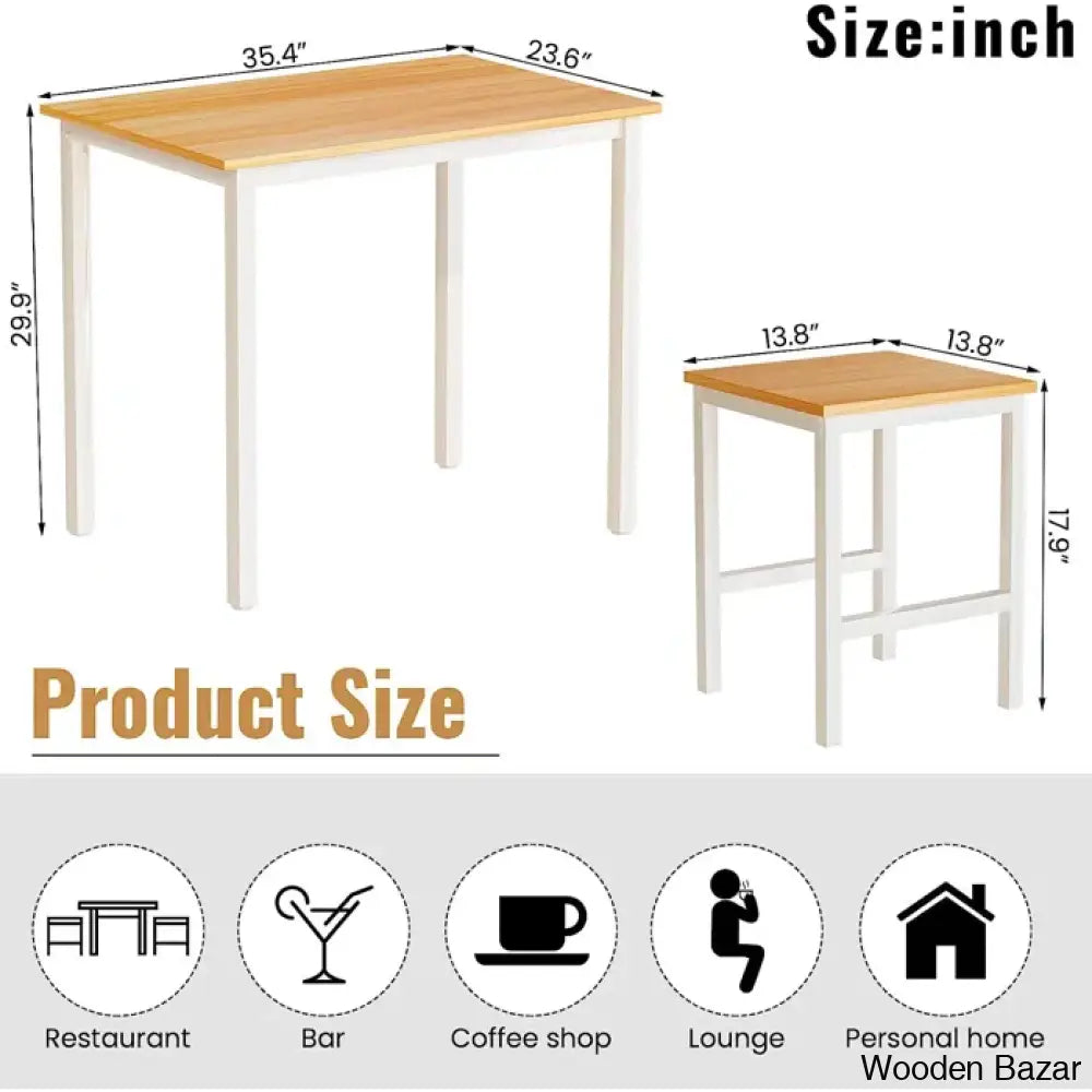 Porren New 2 Seater Dining Table Set - Wooden Bazar