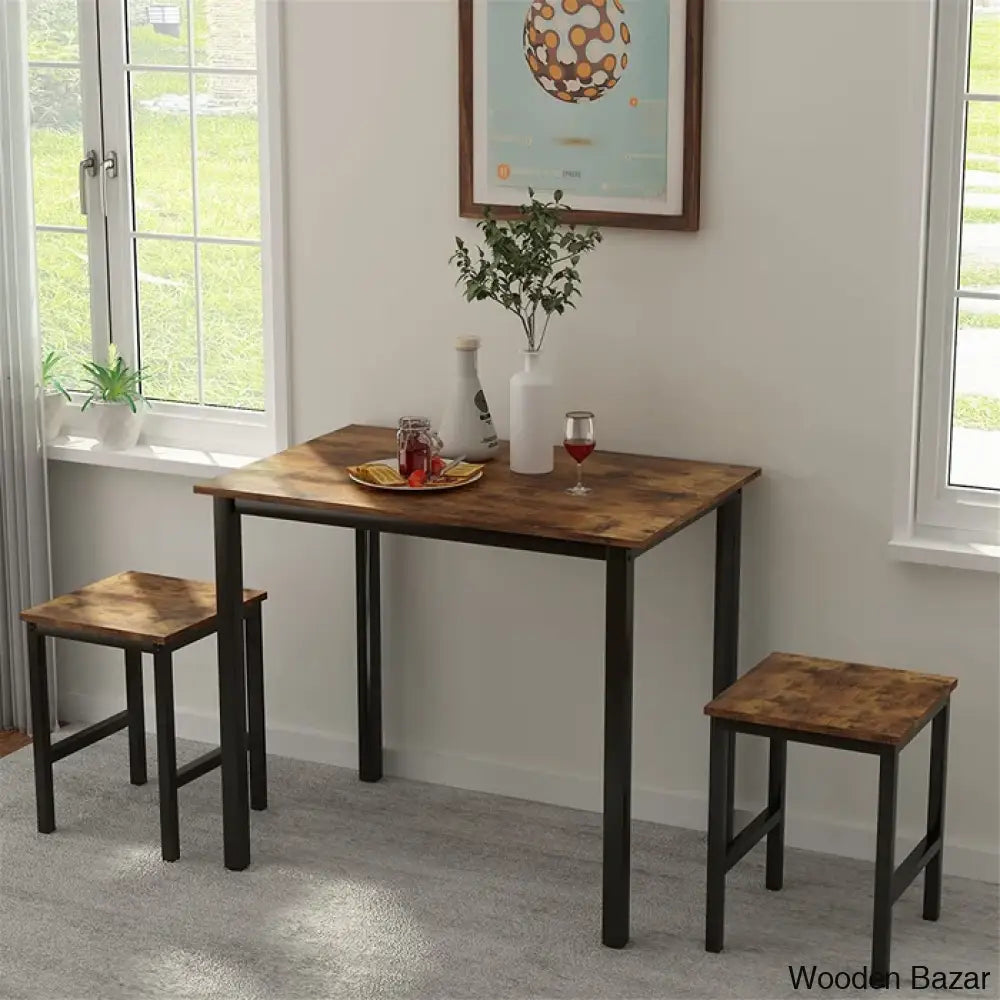 Porren New 2 Seater Dining Table Set - Wooden Bazar