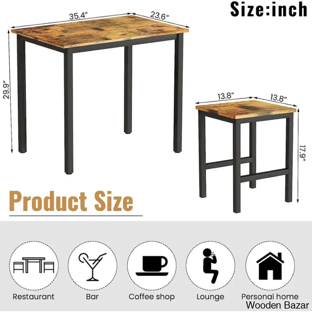 Porren New 2 Seater Dining Table Set - Wooden Bazar