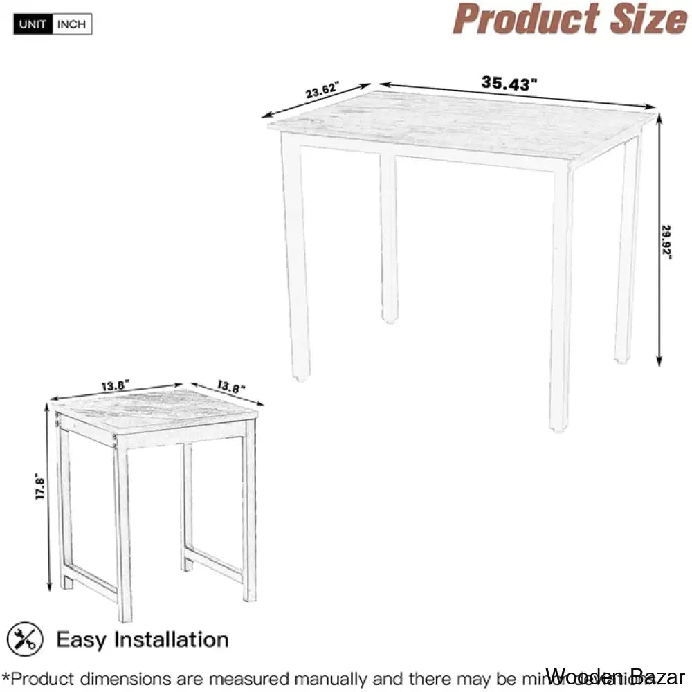 Porren New 2 Seater Dining Table Set - Wooden Bazar