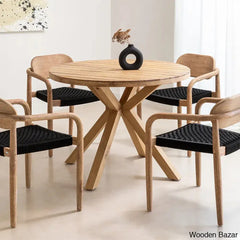 Potter Latest Round Dining Table Set With Armrests - Wooden Bazar