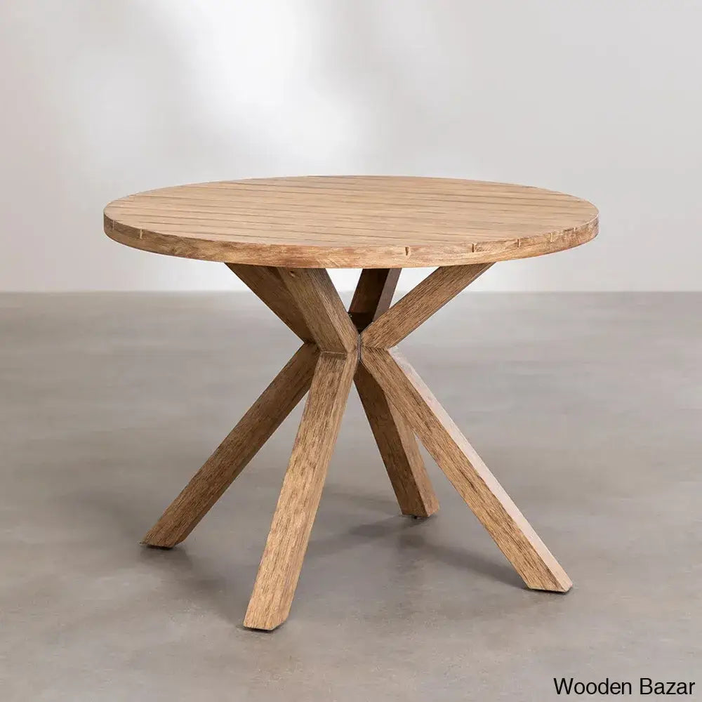 Potter Latest Round Dining Table Set With Armrests - Wooden Bazar