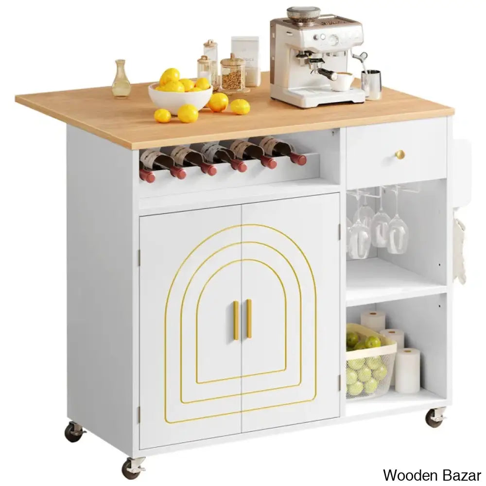 Priscila Wood Kitchen Cart Trolley Cart Cabinet Kitchen Island With Storage