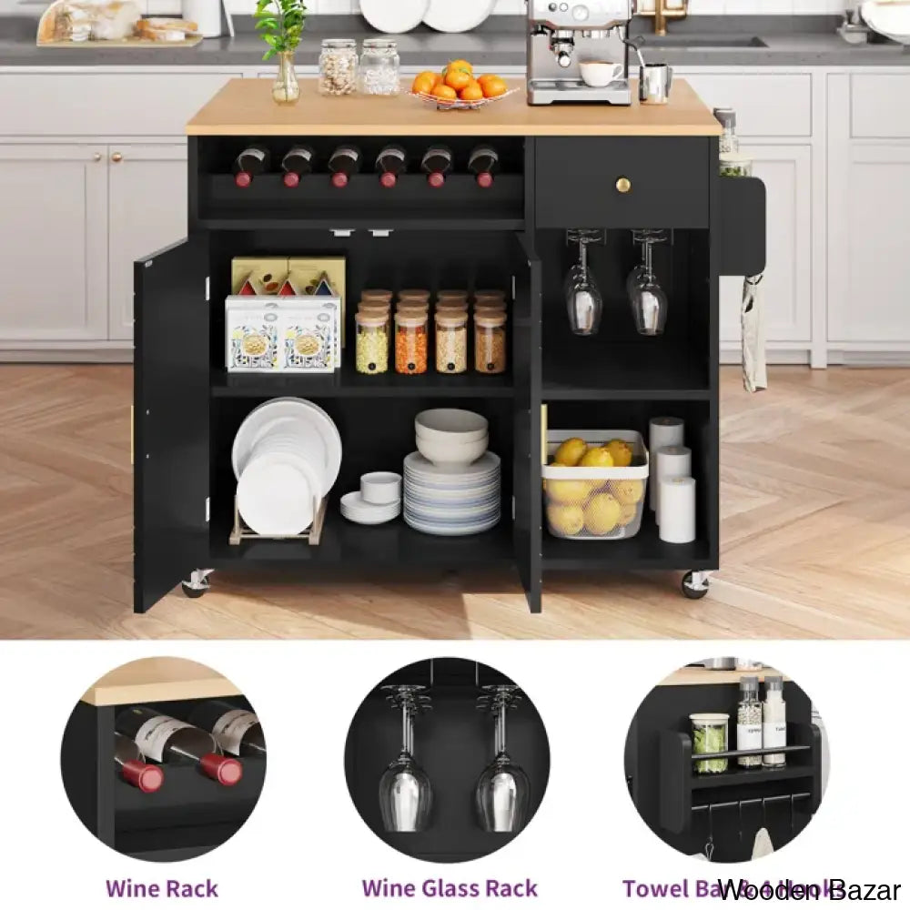 Priscila Wood Kitchen Cart Trolley Cart Cabinet Kitchen Island With Storage